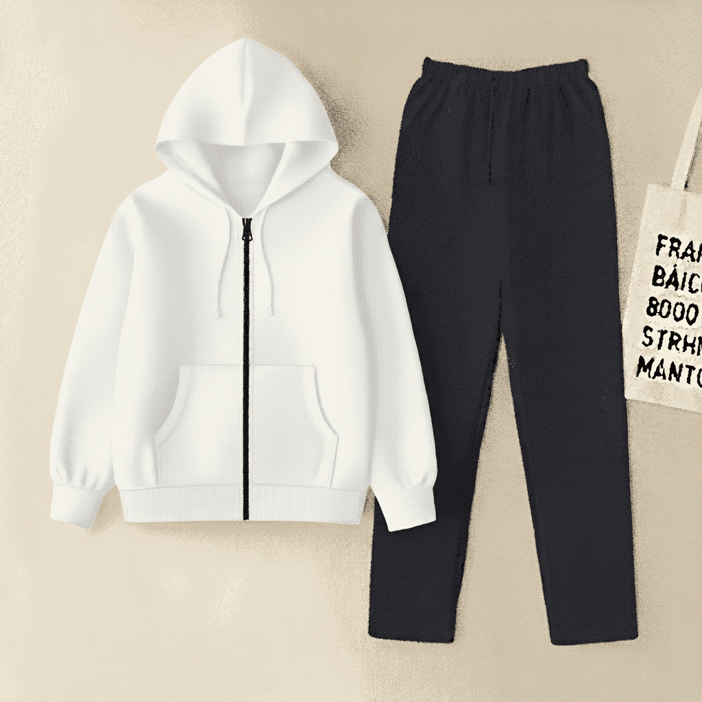 White Zipper And Navy Blue Trouser set