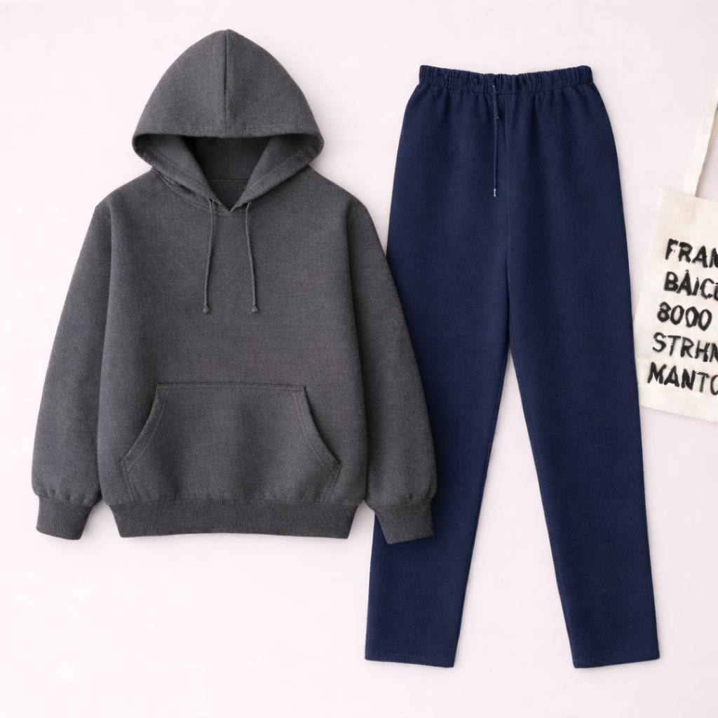 Charcoal Hoodie & Navy Blue Flapper Trouser