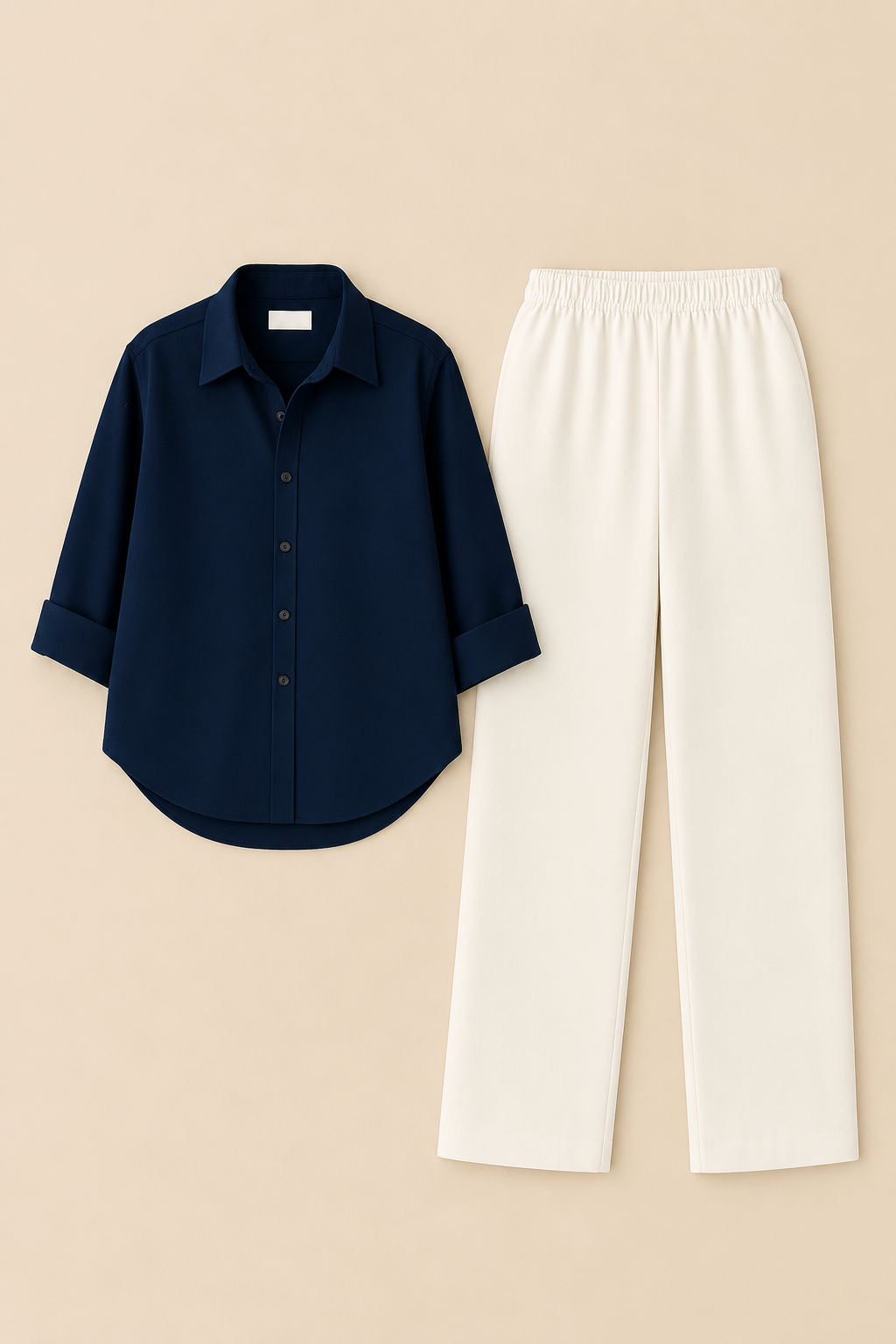Navy Blue  Shirt & White Pant Set
