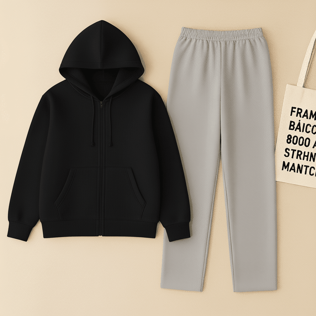 Black Zipper And Grey Trouser set