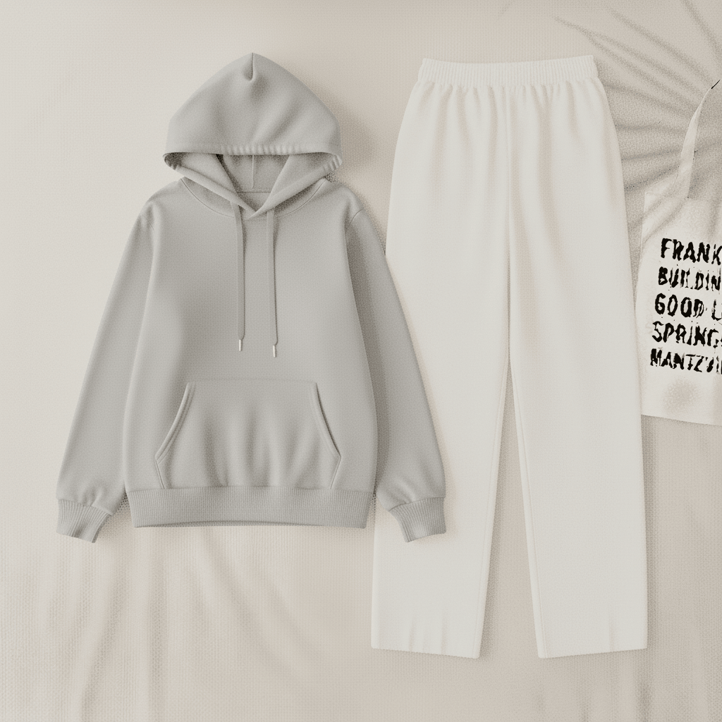 Gray Hoodie & White Flapper Trouser Set