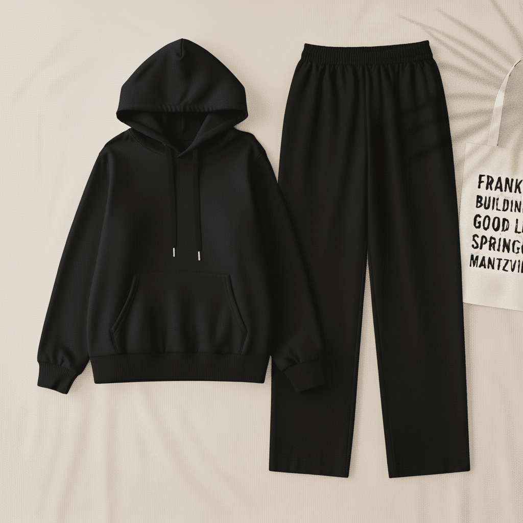 Black Hoodie & Black Flapper Trouser